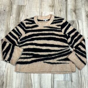Madewell Crewneck oversize fuzzy zebra print sweater size medium